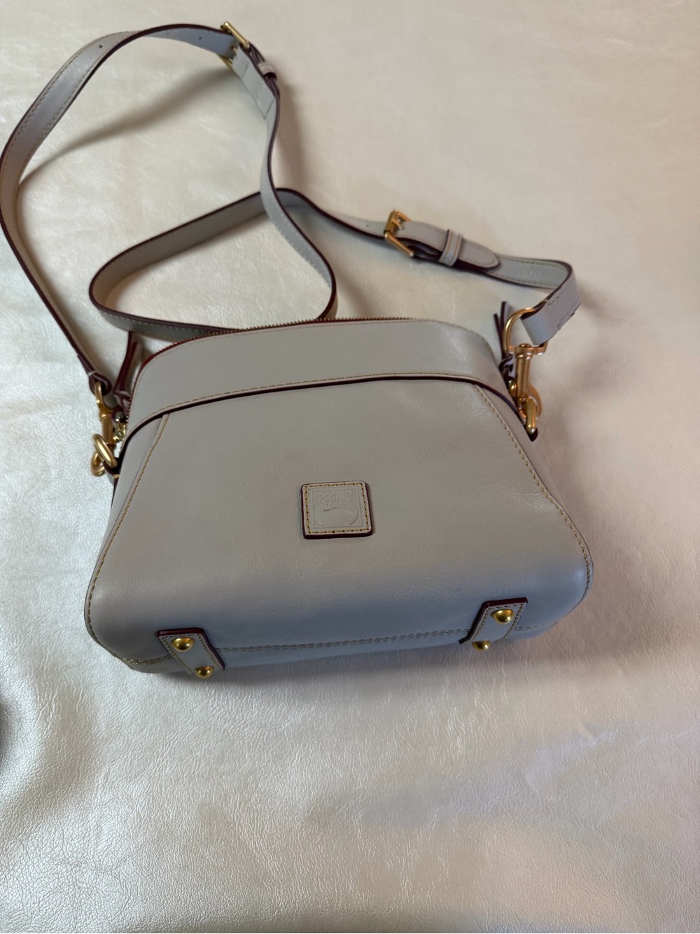 Dooney & Bourke Ecru Light Gray Florentine Leather Crossbody with Gold Hardware